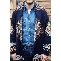 Fashion  Jacquard Knit Jacket V-neck Loose Cardigan Sweater