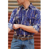 WESTERN LONG SLEEVE MEN'S SHIRT WITH RAINBOW STRIPE PRINT