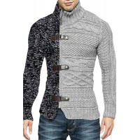 Men's Color Matching Leather Button Long-sleeved Knitted Cardigan